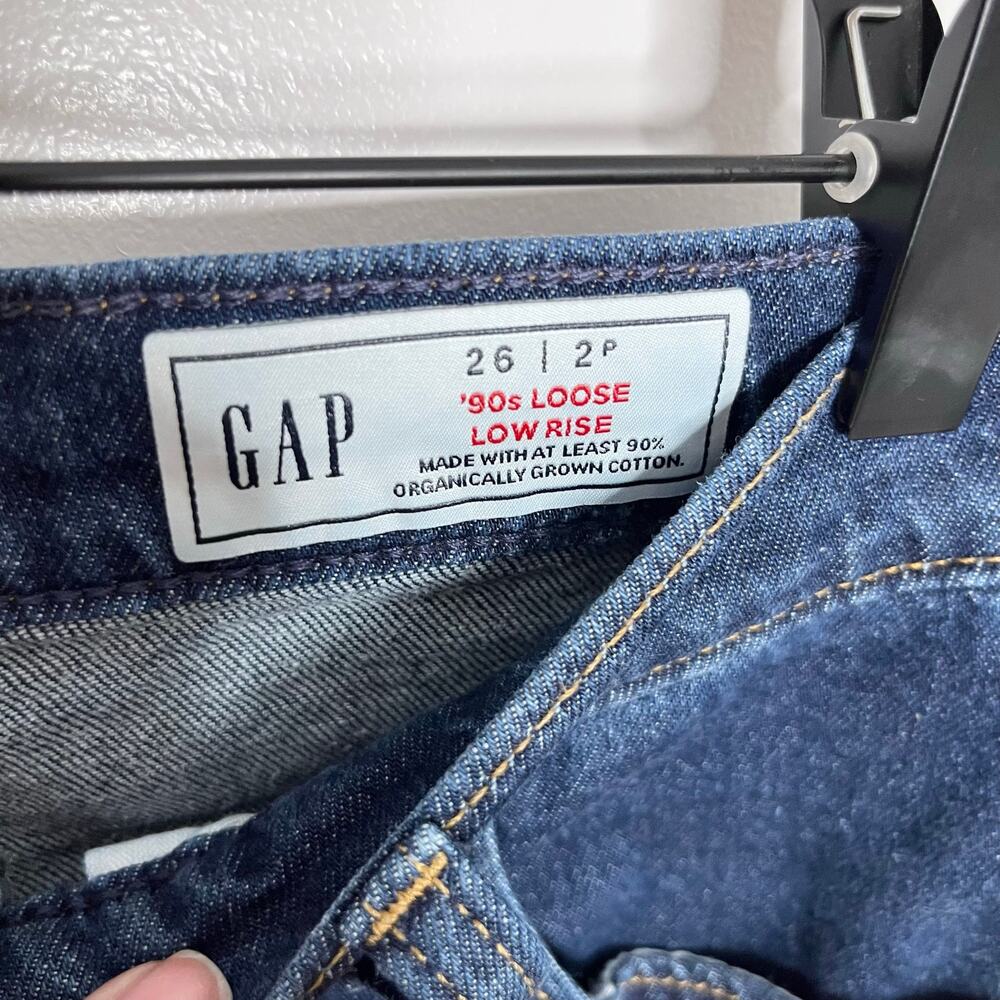GAP 90s Loose Low Rise Jeans Petite 26 Dark Wash Wide Leg Baggy - Picture 7 of 11